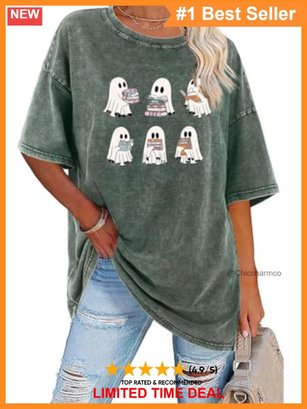 Halloween Teacher Shirt Womens Oversized Cotton Ghost Graphic Tee